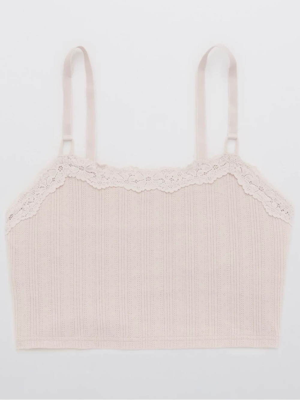 Aerie Pointelle Lace Trim Longline Bralette XL NWT Cotton Spandex - Picture 3 of 9